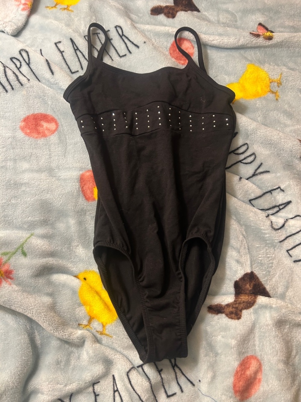 Freestyle Black Dance Leotard with Rhinestone Band